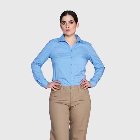 Jayson - Blusa Trevira Spandex Cuello V M/L Celeste L