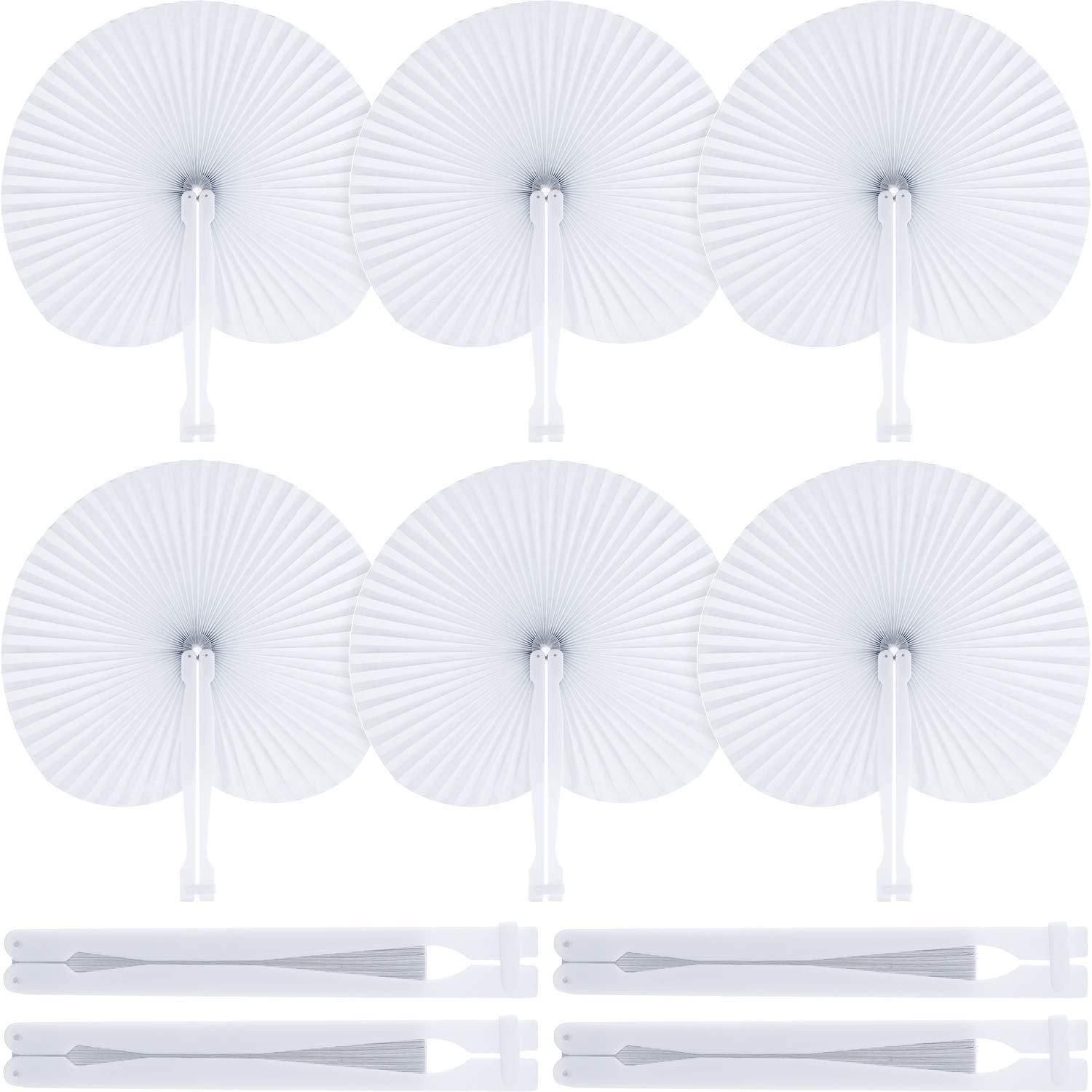 Ventiladores De Papel Bestage, 60 Unidades, Plegables, Blancos, Con Mango De Plástico