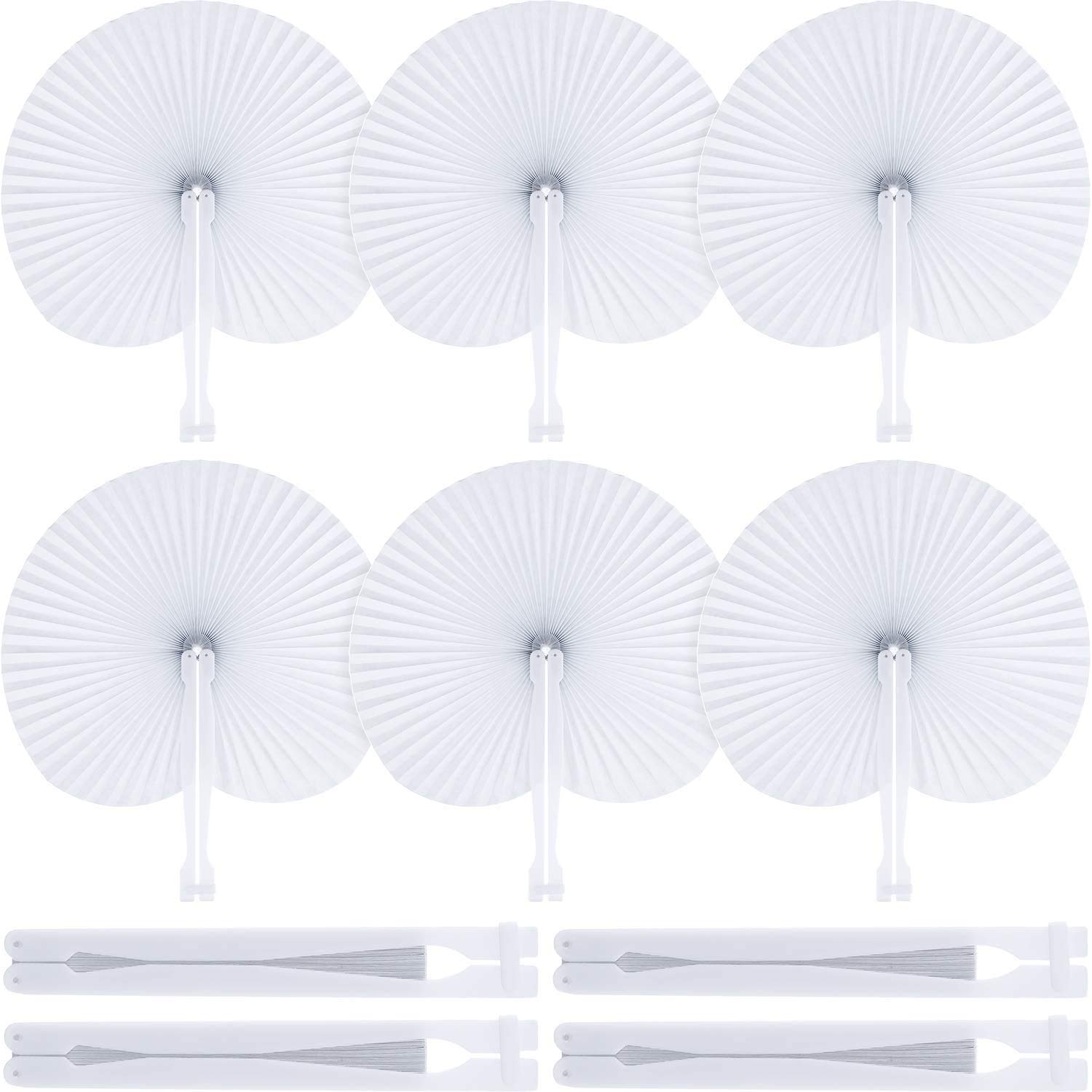 Ventiladores De Papel Bestage, 60 Unidades, Plegables, Blancos, Con Mango De Plástico