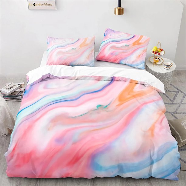 Marble Duvet Cover Set/ White Gold Abstract Marble Texture Printed Bedding Set Abstract Polyester Quilt Cover