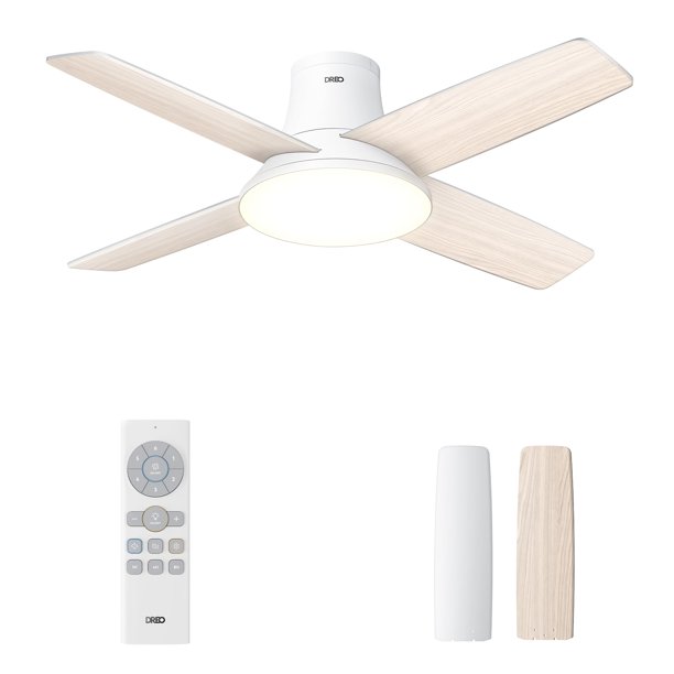 Ventilador de techo Dreo de perfil bajo de 44 pulgadas con luces y control remoto blanco