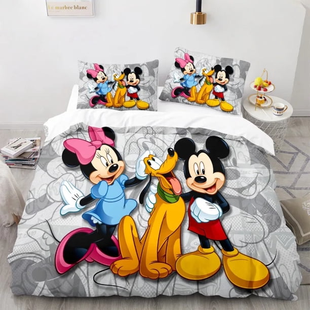 Cartoon BeddingSet Mickey Mouse Minnie Mouse Quilt Duvet Cover Pillowcase Donald Duck King Size Kids Sheet Decoration Bed Sheets