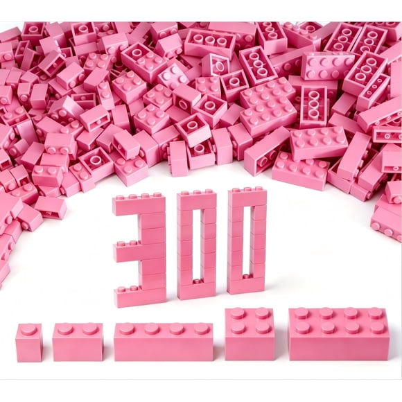 Paquete Surtido A Granel De 300 Piezas Ladrillos Rosas De 5 Tamaños Compatibles Con Piezas De Lego
