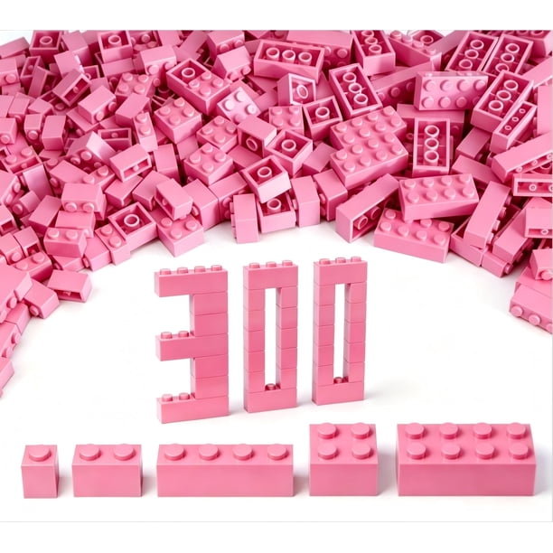 Paquete Surtido A Granel De 300 Piezas Ladrillos Rosas De 5 Tamaños Compatibles Con Piezas De Lego
