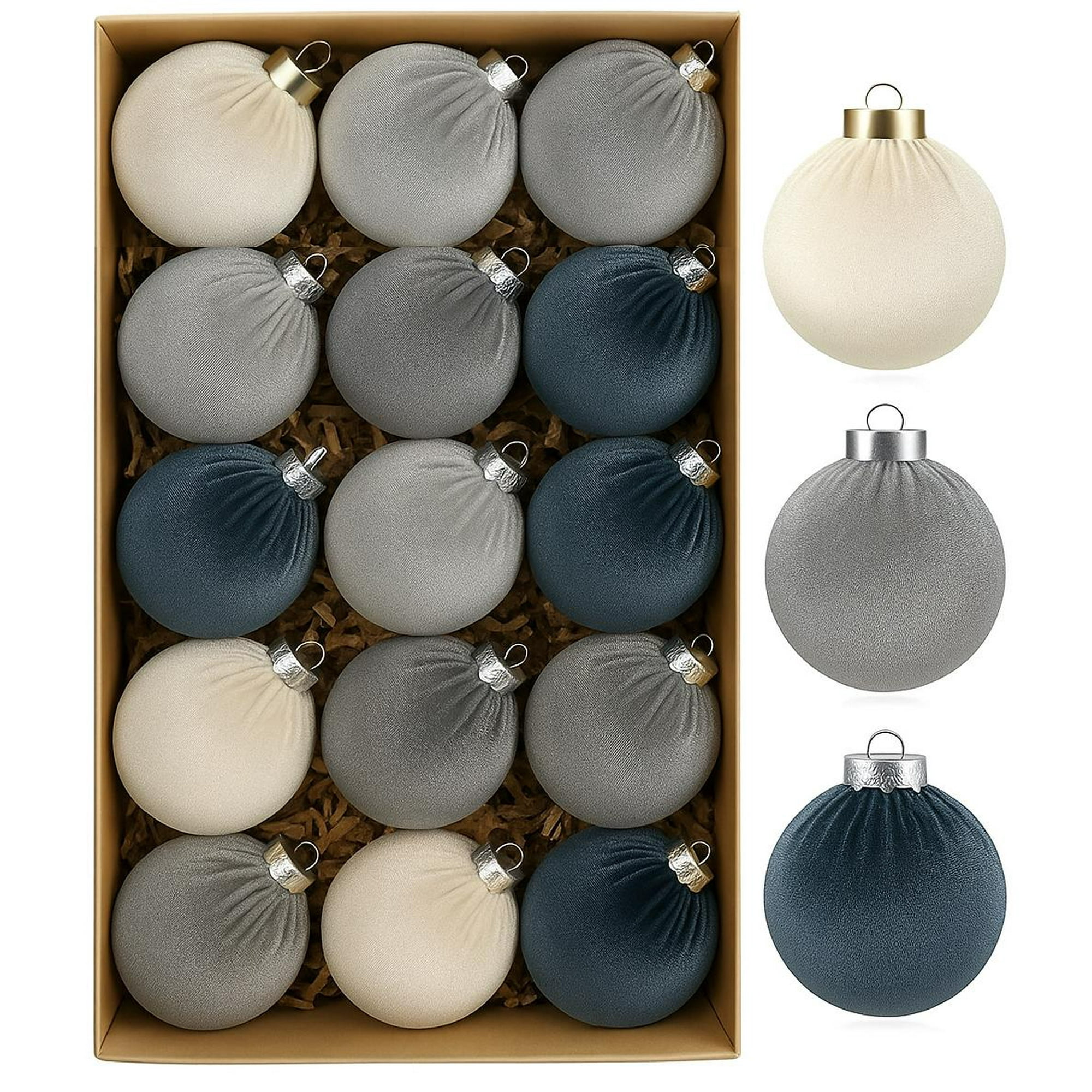 Wakeshome - 15 Esferas Navideña 8cm Bambalinas Terciopelo Adornos Arbol