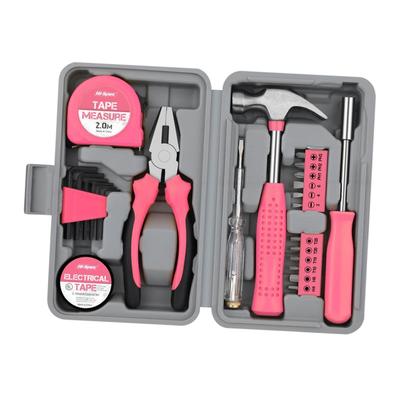 Magideal - Juego De 24 Herramientas Combinadas Para El Hogar, Cinta Métrica Multifuncional Para Mecánica Rosa