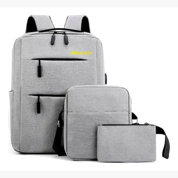 Kit Mochila Urbana Para Notebook Morral Estuche Pack De 3 Bolsos Mochila - GRIS.
