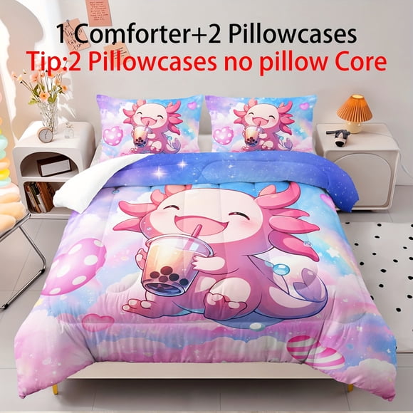Cute-salam- nder beddi-ng set kawaii salamane-R Bedding Set- 3-piece super so-FT lightweight-T microfiber 1 quilt 2 one pillowcase