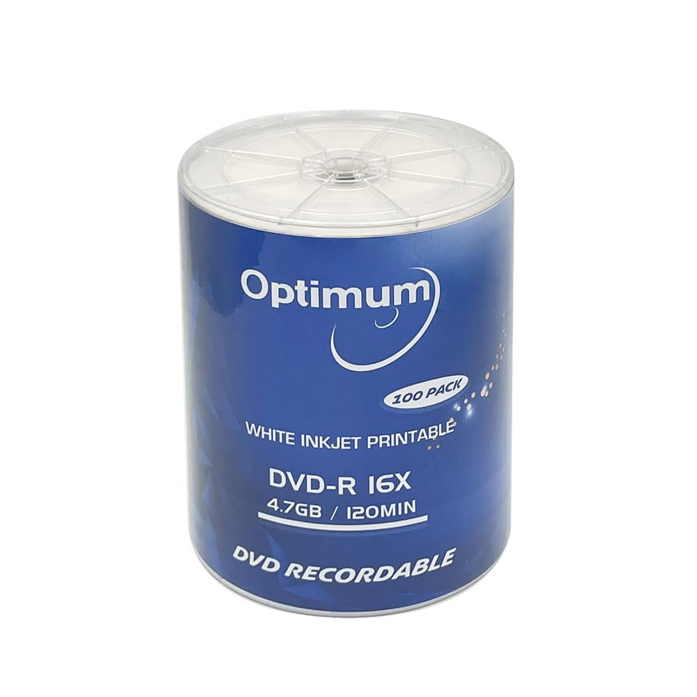 Optimum - Disco Dvd-r En Blanco, 4,7 Gb, 16 Veces Resistente A La Humedad, Inyección De Tinta Blanca