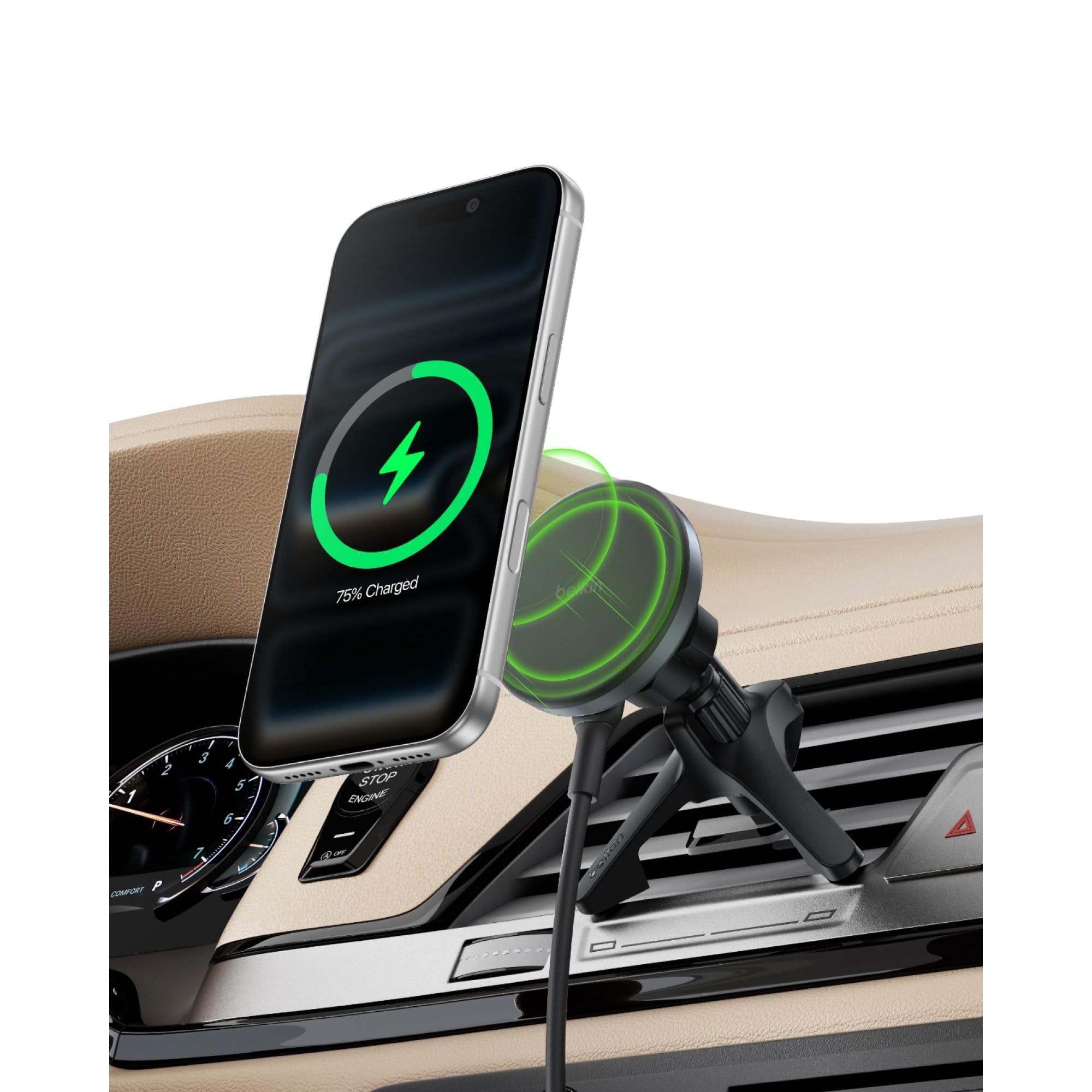 Cargador Inalámbrico De Coche Belkin Con Soporte Magnético Para Ventilación Y Cable Usb-c
