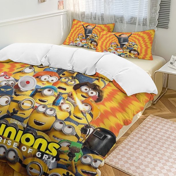 x13 Minion 3-Piece Bedding Set Warm And Comfortable Soft Duvet Cover Bed Set with 1 Duvet Cover And 2 Pillowcases for Bedroom b13