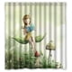 thumbnail image 1 of Cortina de ducha con diseño de niña sentada en una hoja de dibujos animados, juego de cortina de baño con ganchos, tamaño 66 x 72 pulgadas, 1 of 3