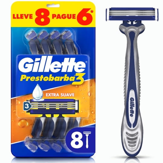 Máquina De Afeitar Prestobarba3 Con 3 Hojas 8 Un Gillette
