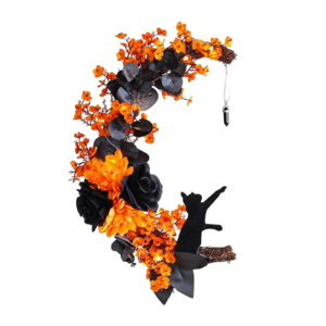 Bothyi - Guirnalda De Gato Y Luna De Halloween, Guirnalda De Corona De Halloween Para Fiesta En Casa, Granja