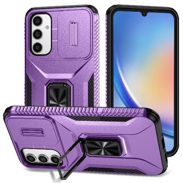 Funda Armada para Samsung Galaxy A34 5G con Tapa Deslizante y Soporte Magnético Giratorio Morado