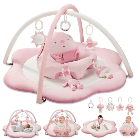 Alfombra de juego para bebés suihuooo 3 en 1 con asientos para bebés y 5 juguetes de 0 a 12 meses