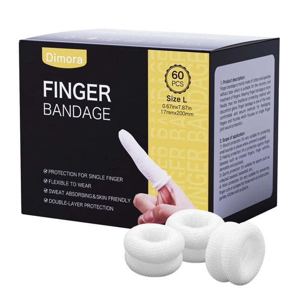 Finger Cots Dimora, paquete de 60 unidades, tamaño grande, color blanco, 100% algodón