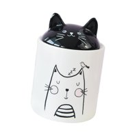 Magideal - Tarro De Almacenamiento Para Gatos De Cerámica, Tarro Hermético Con Tapa, Diseño De Gatito, Botella De Sal Artesanal, Contenedor De Granos De Café Par Pequeño