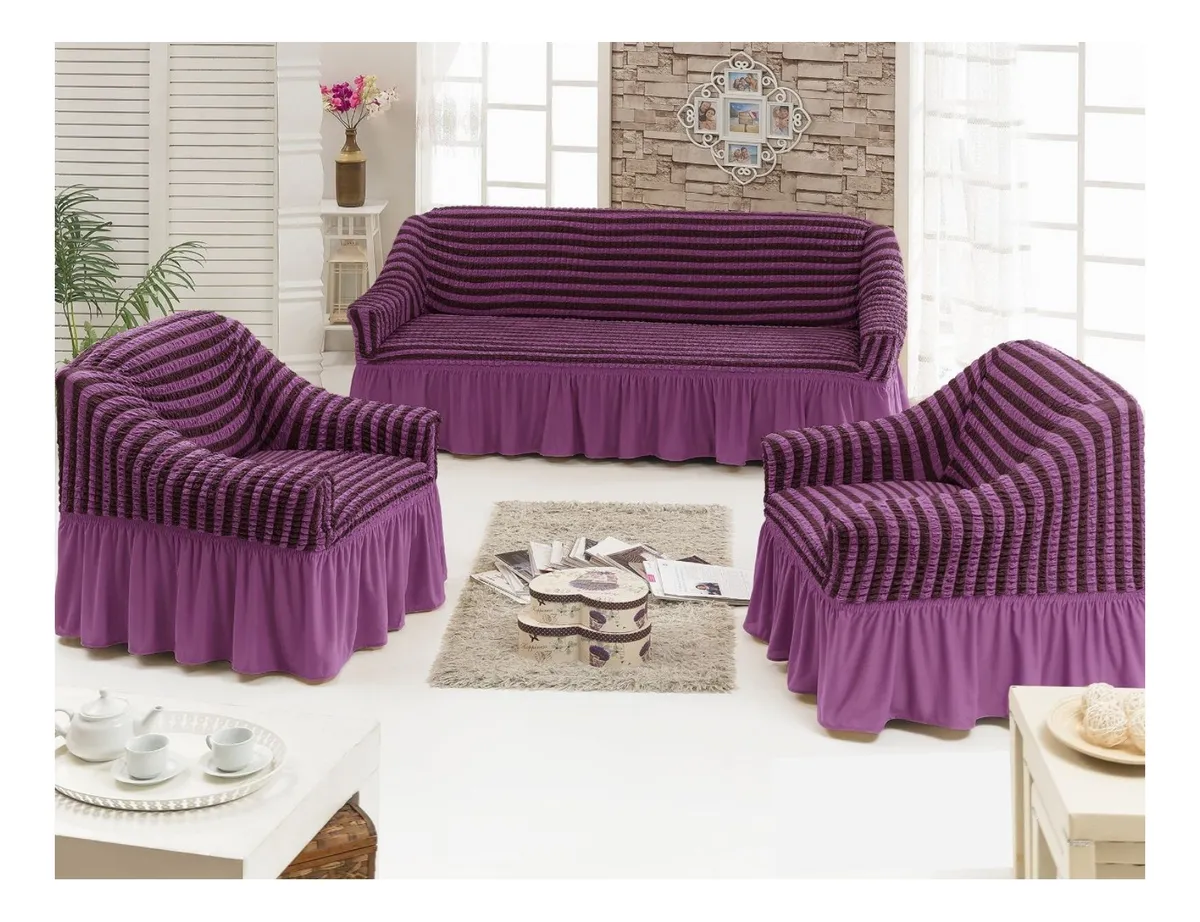 Casadeliacl - Funda Tfi Raya Kit Para Sillón 3+1+1 Líneas / Violeta Claro / Rayas