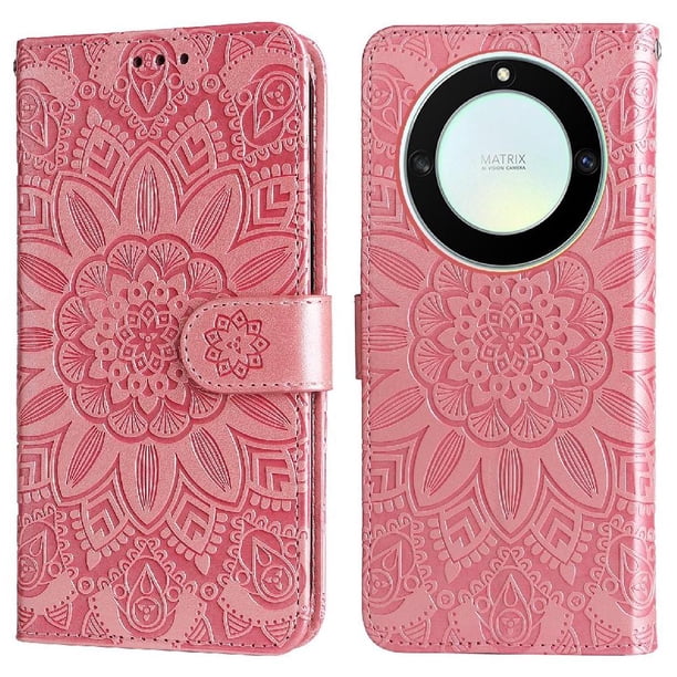 Funda tipo cartera FOXDOCK para Honor X9A , diseño girasol en relieve, cuero PU, cierre magnético, soporte y tarjetero