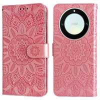 Funda Tipo Cartera Foxdock Para Honor X9A , Diseño Girasol En Relieve, Cuero Pu, Cierre Magnético, Soporte Y Tarjetero