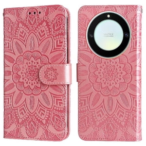 Funda Tipo Cartera Foxdock Para Honor X9A , Diseño Girasol En Relieve, Cuero Pu, Cierre Magnético, Soporte Y Tarjetero