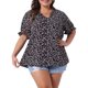 thumbnail image 1 of Agnes Orinda Blusa Casual de Verano para Mujer de Talla Grande con Estampado Floral, Cuello en V con Volantes, Mangas Cortas Abullonadas con Volantes, 4X Negro, 1 of 8