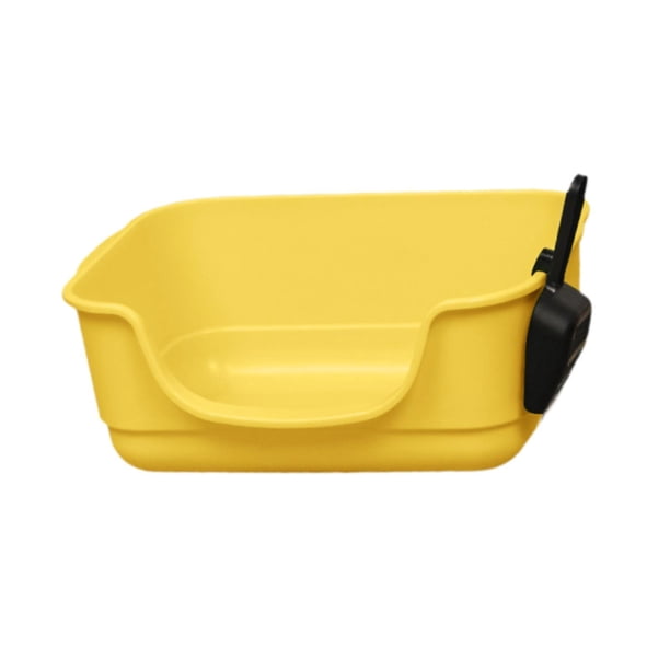 Caja de arena para gatos Inodoro para gatos Caja de arena Suministros para mascotas Fácil de transportar con lados altos con pala Inodoro para gatitos Amarillo
