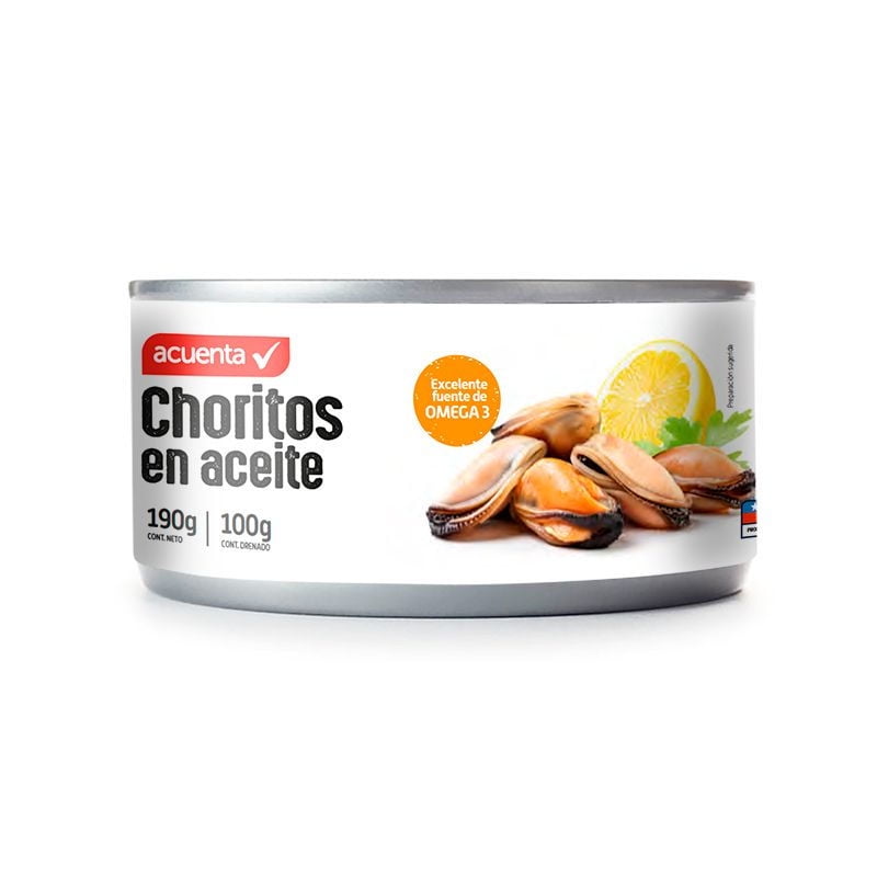 Choritos Aceite Lata Drenado 100 - Neto 190 g Acuenta