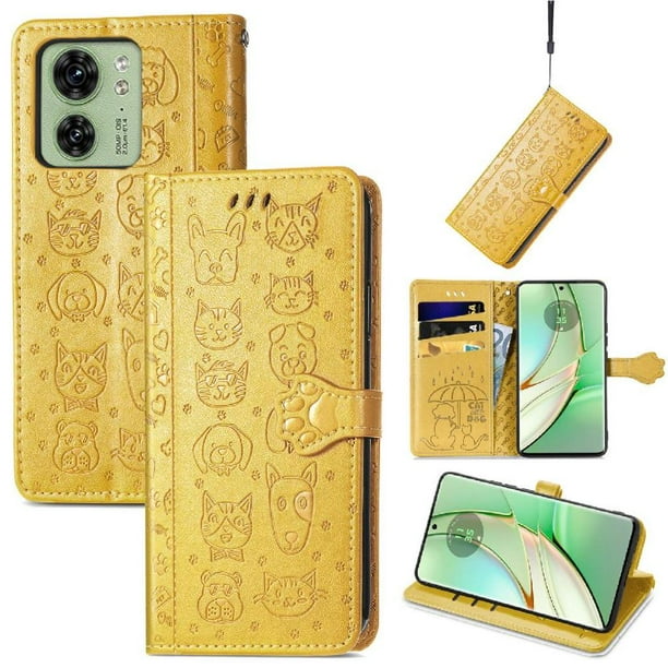 Funda Cartera FOXDOCK para MOTO Edge 40 , Flip PU con Relieve de Gatos y Perros, Tarjetero y Soporte