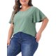 thumbnail image 4 of Agnes Orinda Camiseta de Mujer Talla Grande para Escuela o Universidad Cuello Redondo Ajuste Suelto Manga con Volantes Verano Hueco Blusas Casual Talla 2X Verde, 4 of 6