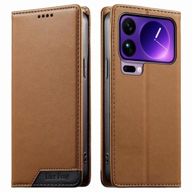 Funda Tipo Cartera de Cuero Sintético para XIAOMI 17 Pro Bloqueo RFID, con Ranuras para Tarjetas y Bolsillo para Efectivo, Cierre Magnético Fuerte Marrón