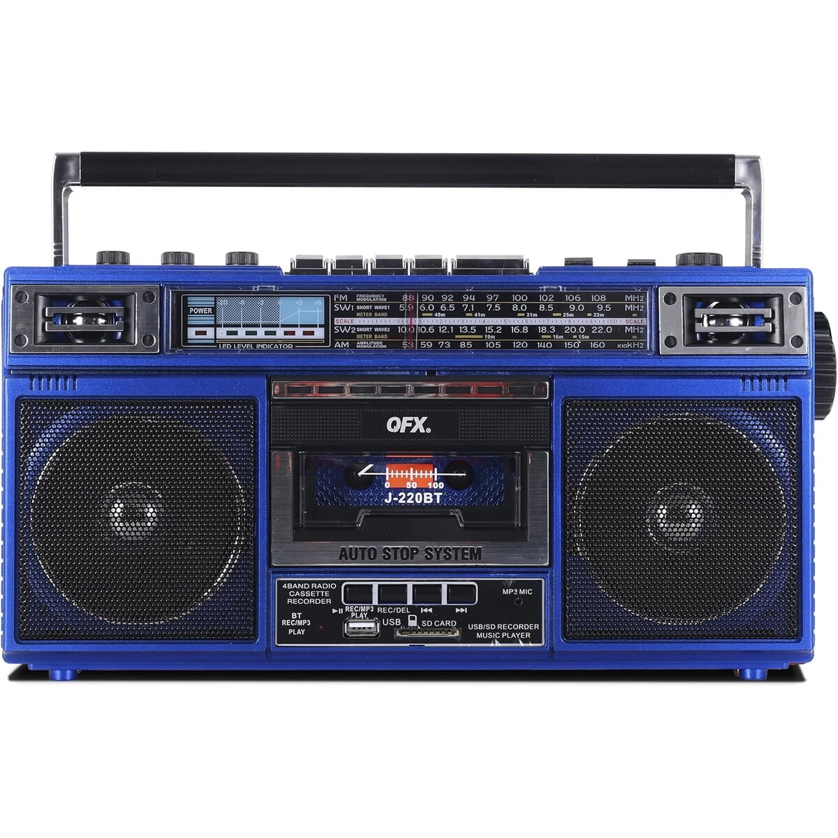 Boombox Qfx J220bt Blue Bluetooth Mp3 Usb Sd Radio Casete
