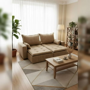 Muebles New - Sofa Cama Modular Beige Envejecido Felpa