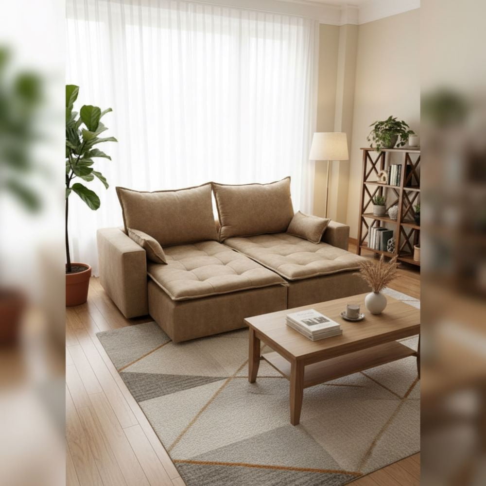 Muebles New - Sofa Cama Modular Beige Envejecido Felpa