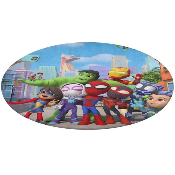 Spidey y sus Sorprendentes Amigos Alfombra Redonda de Felpa Coral, Antideslizante, No Desprende Pelusas, Lavable y Duradera para Salón, Dormitorio y Habitación de Niños 60cm