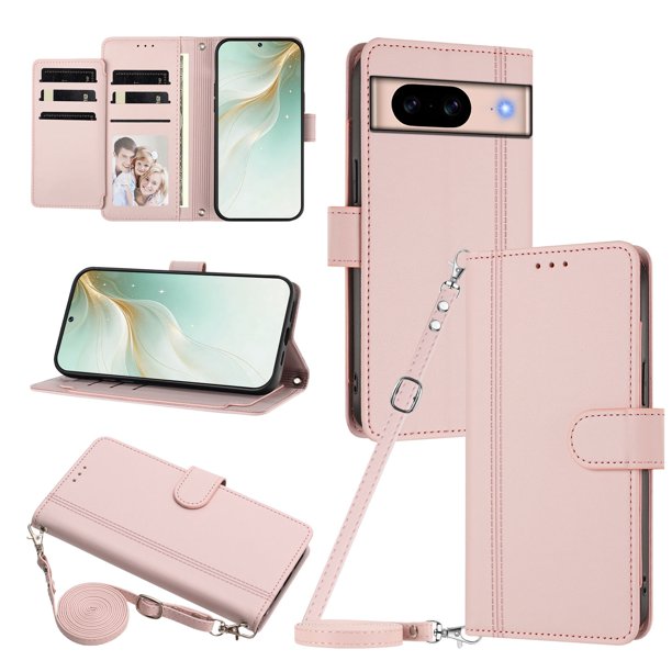 Funda Cartera para Google Pixel 8A con Bolsillo para Billetes, Rosa