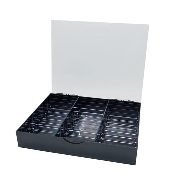 Caja de almacenamiento para decoración de uñas, soporte de exhibición para decoración de uñas, 30 rejillas, estuche cosmético a prueba de polvo, conte Negro