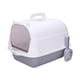 thumbnail image 1 of Caja de arena para gatos con capucha, inodoro para gatos completamente cerrado, suministros para mascotas, caja de arena extraíble, portátil, fácil de Gris y blanco, 1 of 5