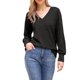 thumbnail image 1 of INSPIRE CHIC Top de Mujer de Manga Larga con Cuello en V Ligero para Primavera Otoño Blusa Casual XL Negro, 1 of 6