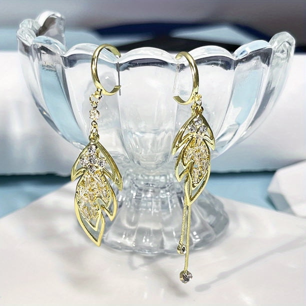 Leaf Full Of Rhinestones Ear Hook Earrings For Women Girls
