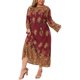 thumbnail image 4 of Agnes Orinda Vestido Maxi Boho de Talla Grande para Mujer, Estilo Escolar y Universitario, con Estampado, Cuello Redondo, Manga Larga, Cinturón, Casual, Línea A, Flowy, Talla 3X, Color Burdeos, 4 of 6