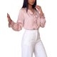 thumbnail image 4 of INSPIRE CHIC Camisas de Mujer con Volantes y Botones, Blusas de Manga Larga con Lazo en el Cuello en V, Talla Extra Grande, Rosa, 4 of 6