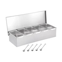 Magideal - Caja De Condimentos De Acero Inoxidable Con Múltiples Compartimentos, Tarro De Especias Extraíble, Tarros De Especias Para Bar, Hogar, Restaurante, Co 5 Rejillas