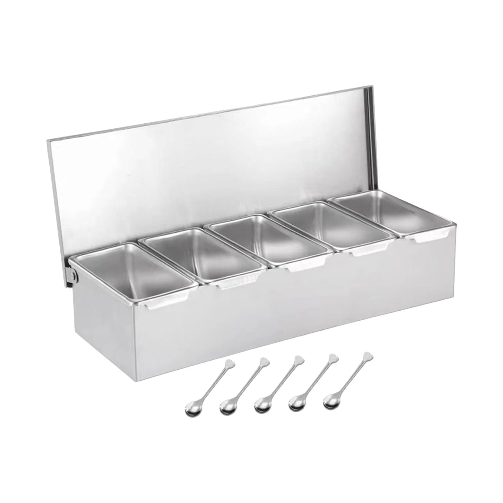 Magideal - Caja De Condimentos De Acero Inoxidable Con Múltiples Compartimentos, Tarro De Especias Extraíble, Tarros De Especias Para Bar, Hogar, Restaurante, Co 5 Rejillas