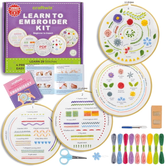 Kit De Bordado Starter Set Para Principiantes Con 29 Puntadas
