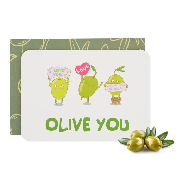 Tarjeta de felicitación Bee! Olive You – Tarjeta romántica con juego de palabras