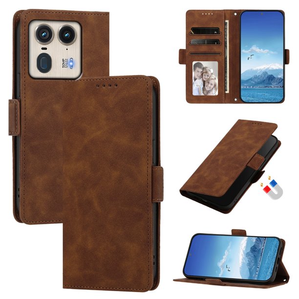 Funda Billetera Delgada para Motorola Edge 50 Ultra 5G con Ranuras y Soporte Marrón