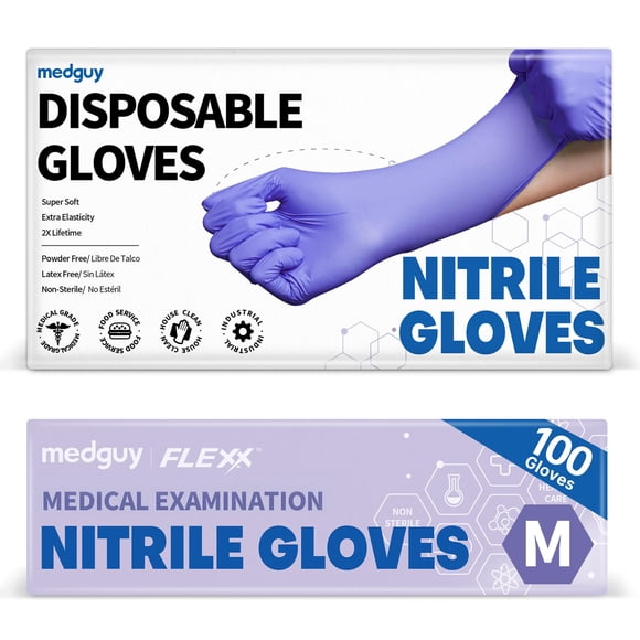 Guantes de nitrilo para exámenes Medguy Medical, 4 ml, sin polvo, 100 unidades
