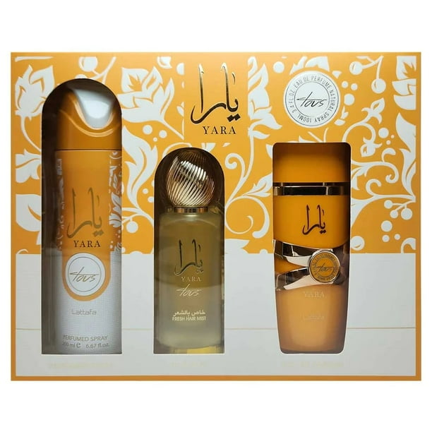 SET YARA TOUS Collection Gift Set 3 pcs 3.4 oz/100 ml EDP + 1.7 oz Hair Mist + 6.8 oz Body Spray